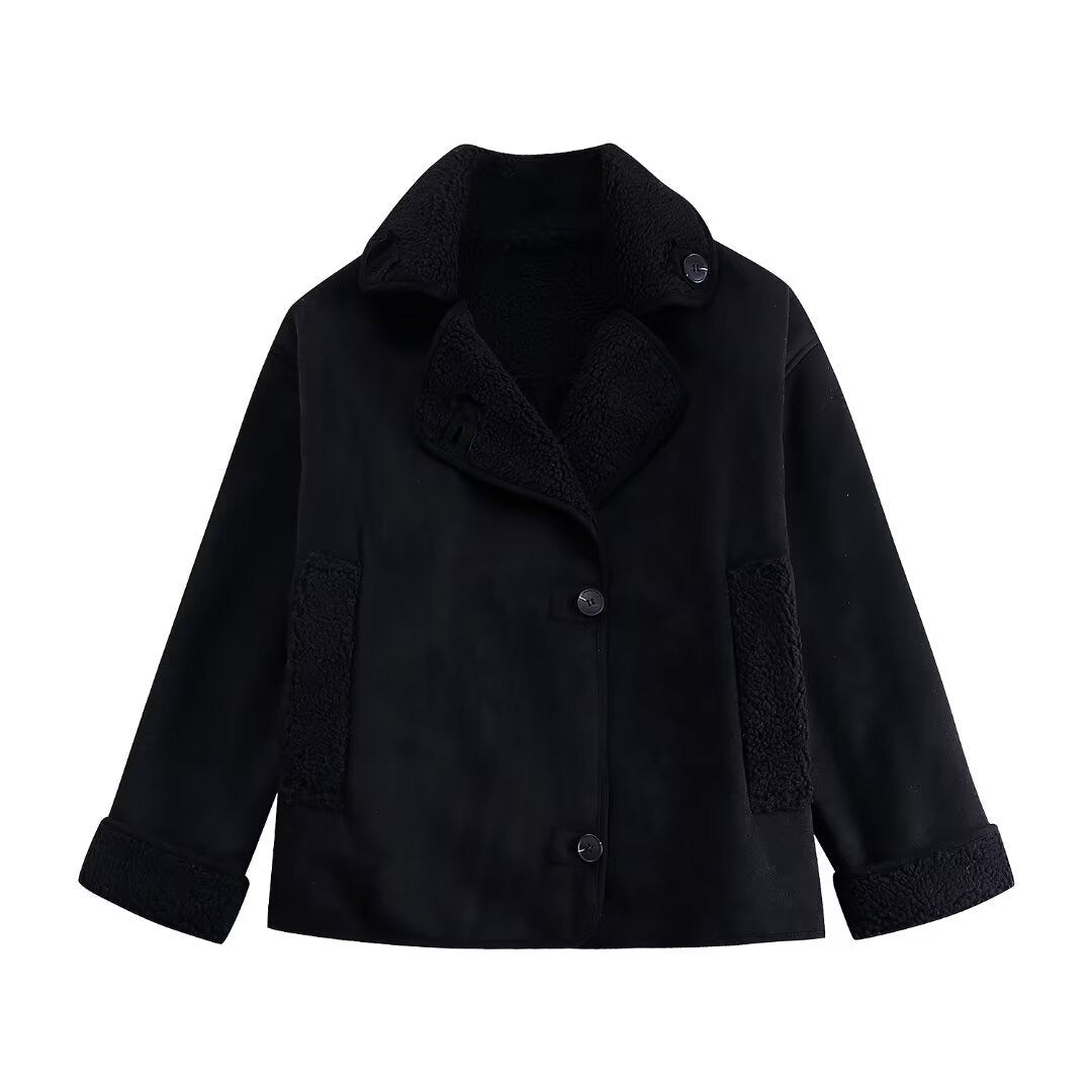 Drune | Kurze Damenjacke mit Bunny-Effekt und Schaffellfutter