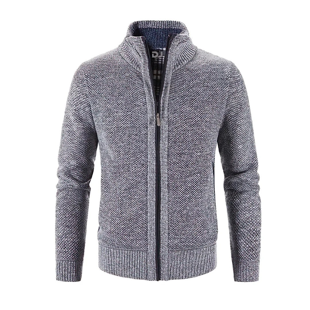 Drune | Zip Cardigan Slim Fit Wollstrick Rippkante Kontrastdetail