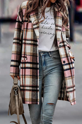 Drune | Damen Wollmantel – Oversized Fit – Karomuster – Reverskragen – Mittlere Oberschenkellänge