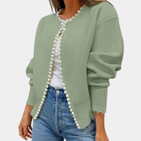 Drune | Strickjacke Bequeme Passform Weiches Strickmaterial Perlenknöpfe Lange Ärmel
