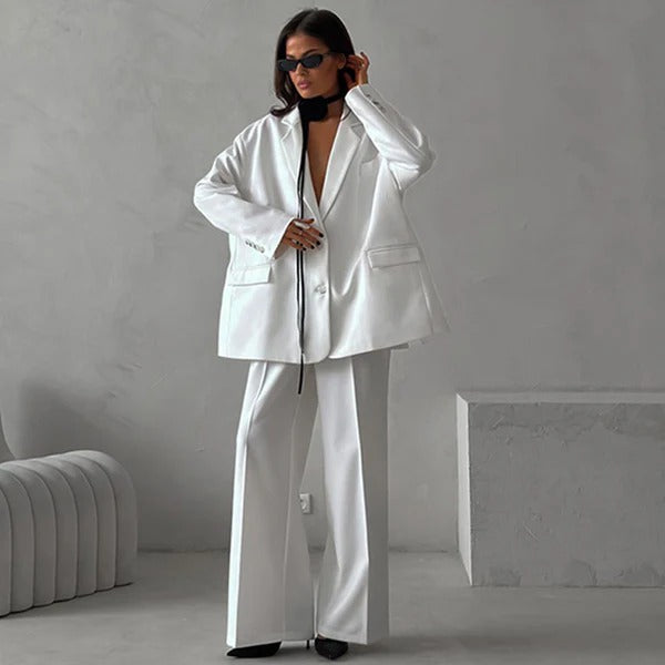 Drune | Blazer Set Übergröße Passform Weite Hosen Klassischer Schnitt Formeller Stil