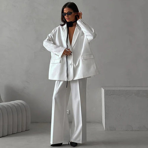 Drune | Blazer Set Übergröße Passform Weite Hosen Klassischer Schnitt Formeller Stil