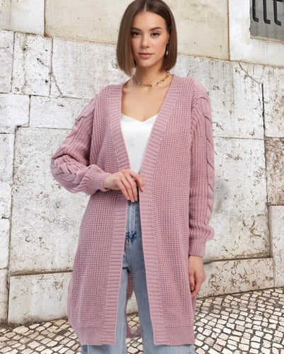 Drune | Strickjacke - Wolle - Oversized Fit - Kabelärmel - Lange offene Front