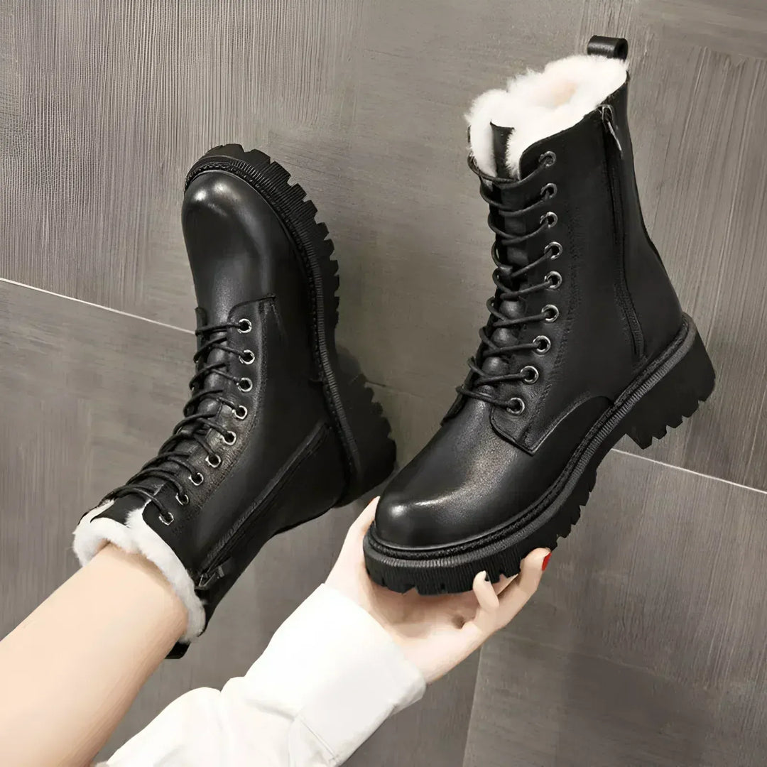 Drune | Stiefeletten - Glattes Leder - Schnürung vorne - Seitenreißverschluss - Robuste Sohle