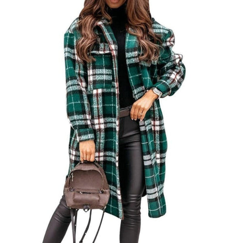 Drune | Damen Karo-Jacke – Wollmischung – Oversized-Passform – Knielänge – Knopfverschluss