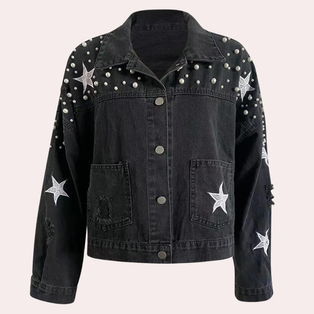 Drune | Denimjacke Übergröße Passform Kurze Länge Nieten und Used Design