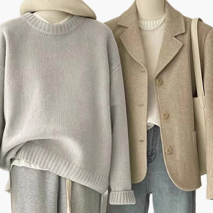 Drune | Set Lässiger Retro Japanischer Stil - Strickpullover und Blazer für Alltag und Freizeit
