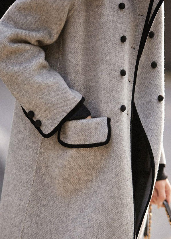 Drune | Trenchcoat - Wollmischung - Taillierte Passform - Doppelreihiges Patchwork-Design
