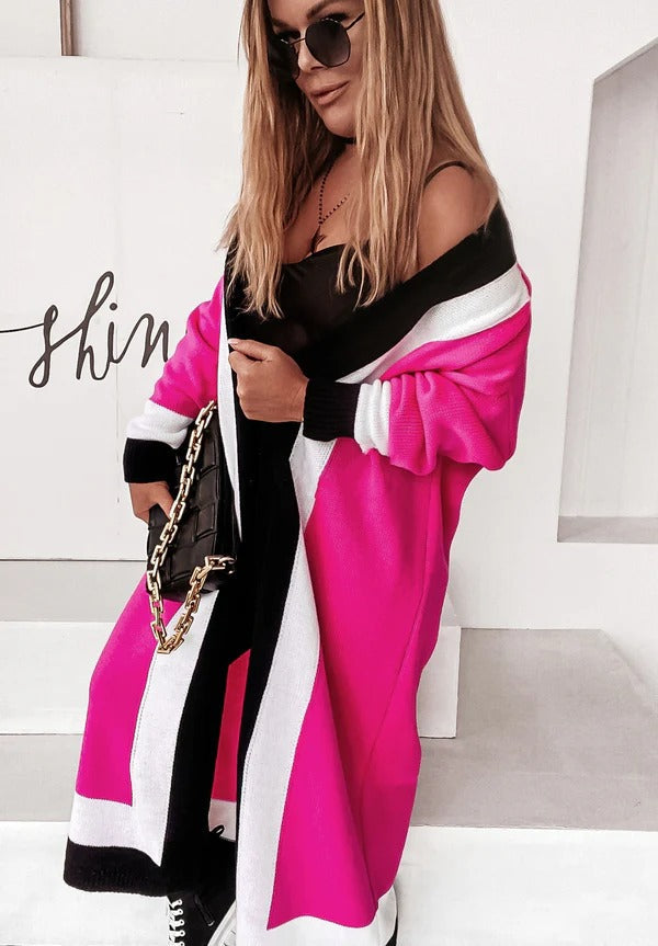 Drune | Mantel - Strickdesign - Oversized Fit - Offene Front - Volle Länge - Breiter Kragen
