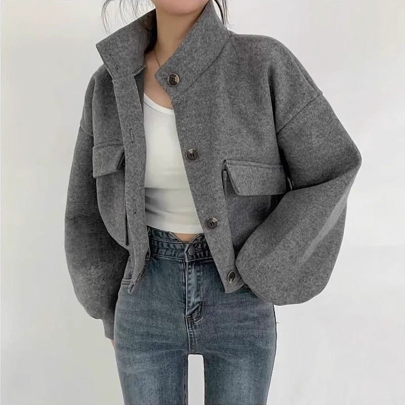 Drune | Graue Wollkurzjacke für Damen