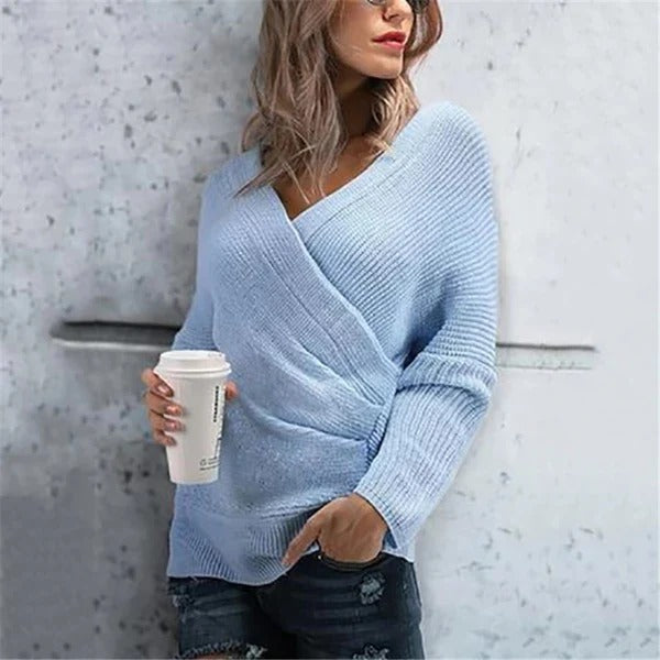 Drune | Wickelpullover Strukturstrick V-Ausschnitt Lässige Passform Gerippte Details