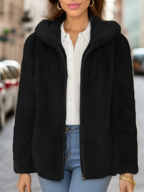 Drune | Weicher Damen Teddyjacke mit Kapuze und Reißverschluss