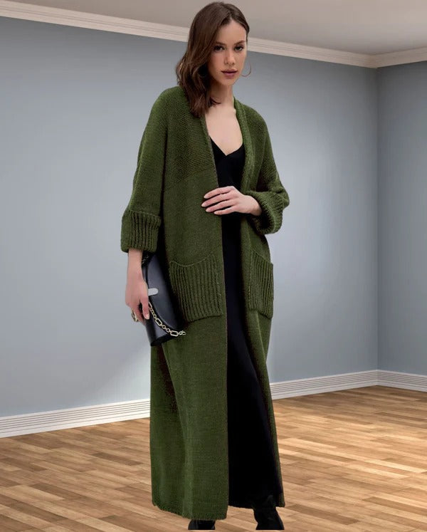 Drune | Strickjacke - Oversized Fit - Wolllook - V-Ausschnitt - Offenes Modell mit Taschen