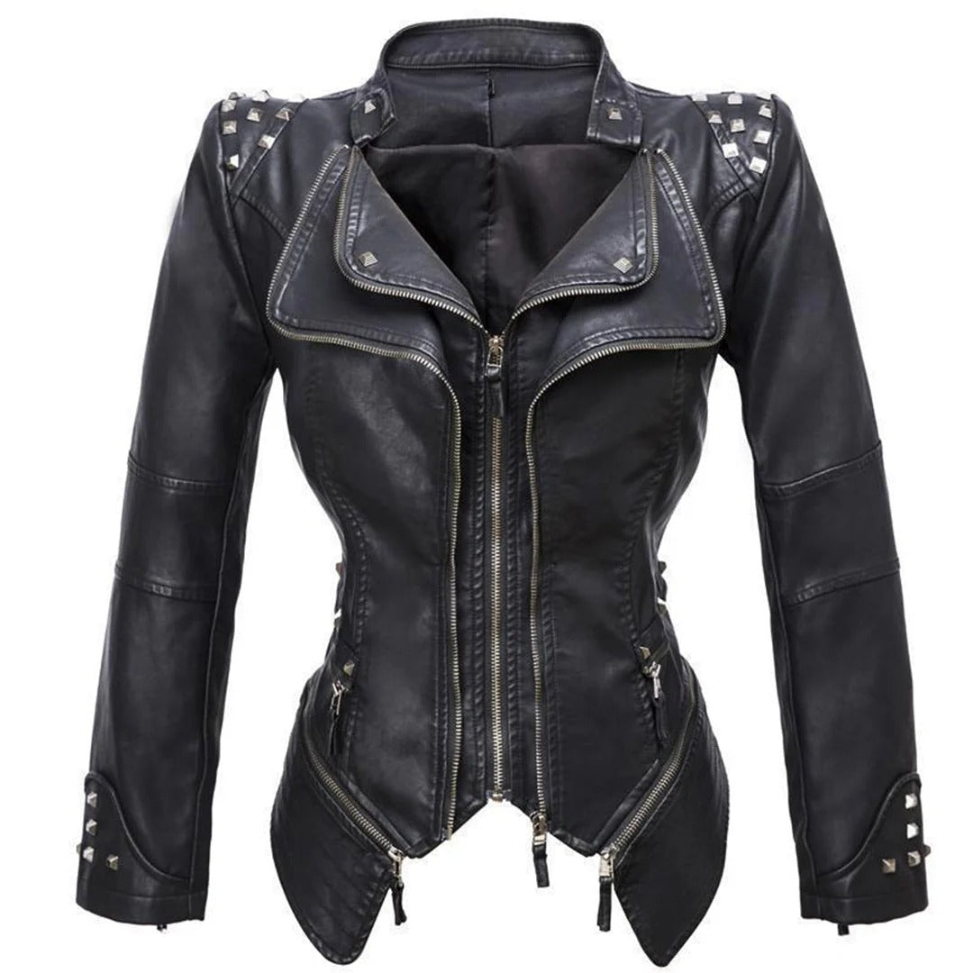 Drune | Bikerjacke Slim Fit Nieten Schultern Asymmetrischer Reißverschluss