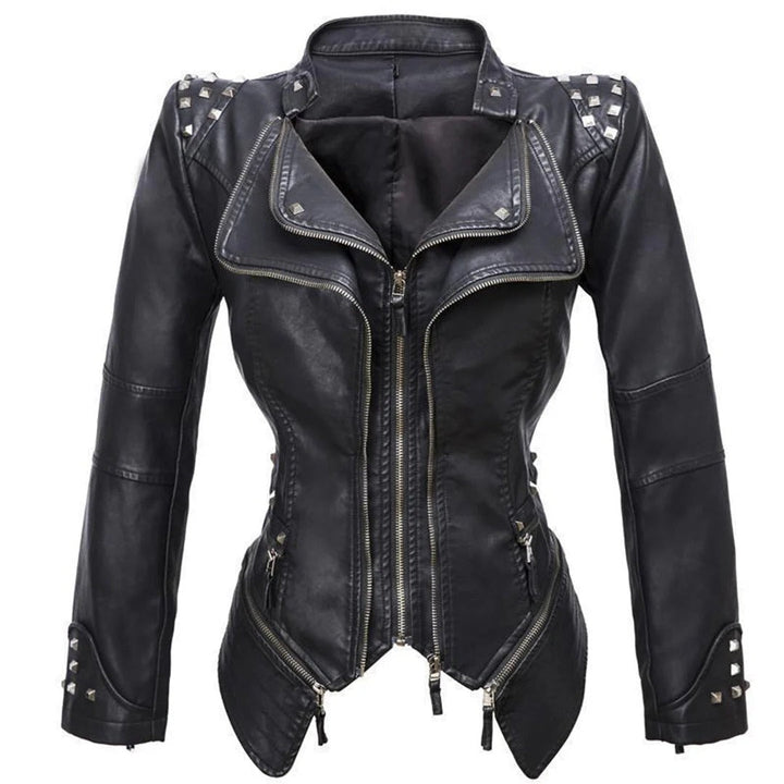 Drune | Bikerjacke Slim Fit Nieten Schultern Asymmetrischer Reißverschluss