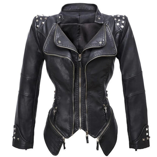 Drune | Bikerjacke Slim Fit Nieten Schultern Asymmetrischer Reißverschluss
