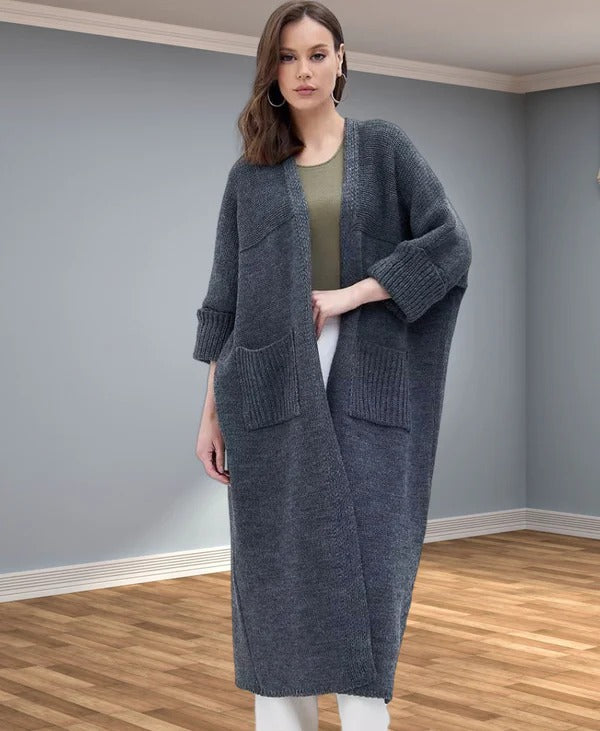 Drune | Strickjacke - Oversized Fit - Wolllook - V-Ausschnitt - Offenes Modell mit Taschen