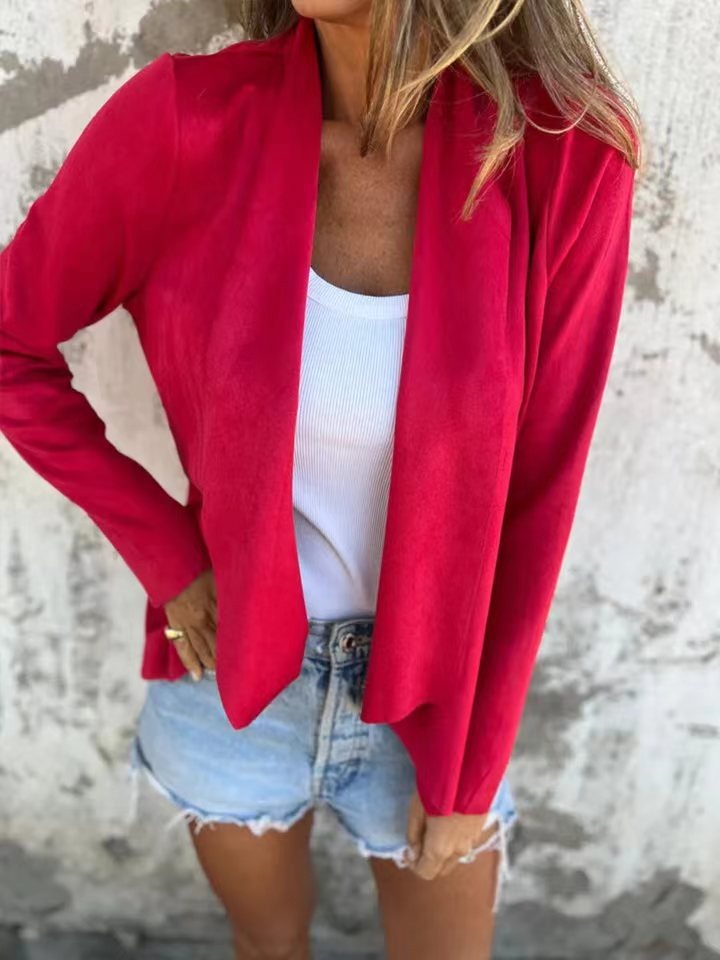 Drune | Strickjacke Lässige Passform Weicher Wildleder Look Offene Vorderseite Leichte Schicht
