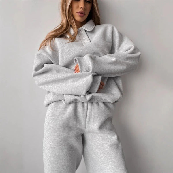 Drune | Zweiteiliger Sweatshirt - Lockere Passform - Fleece-Oberfläche - Mit Kragen - Langärmliges Lounge-Oberteil
