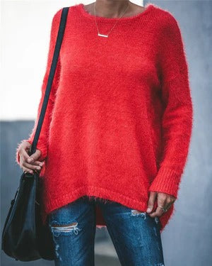 Drune | Plus Size Schnitt Weicher Strick Asymmetrischer Saum Rippbündchen