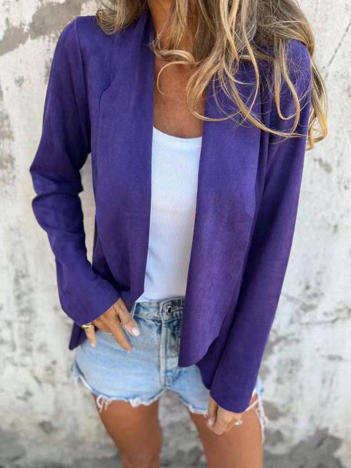 Drune | Strickjacke Lässige Passform Weicher Wildleder Look Offene Vorderseite Leichte Schicht
