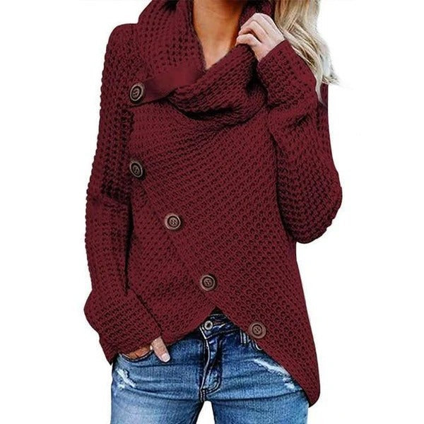 Drune | Sweater - Relaxed Fit - Waffelstrick - Schalkragen - Asymmetrische Knopf-Front
