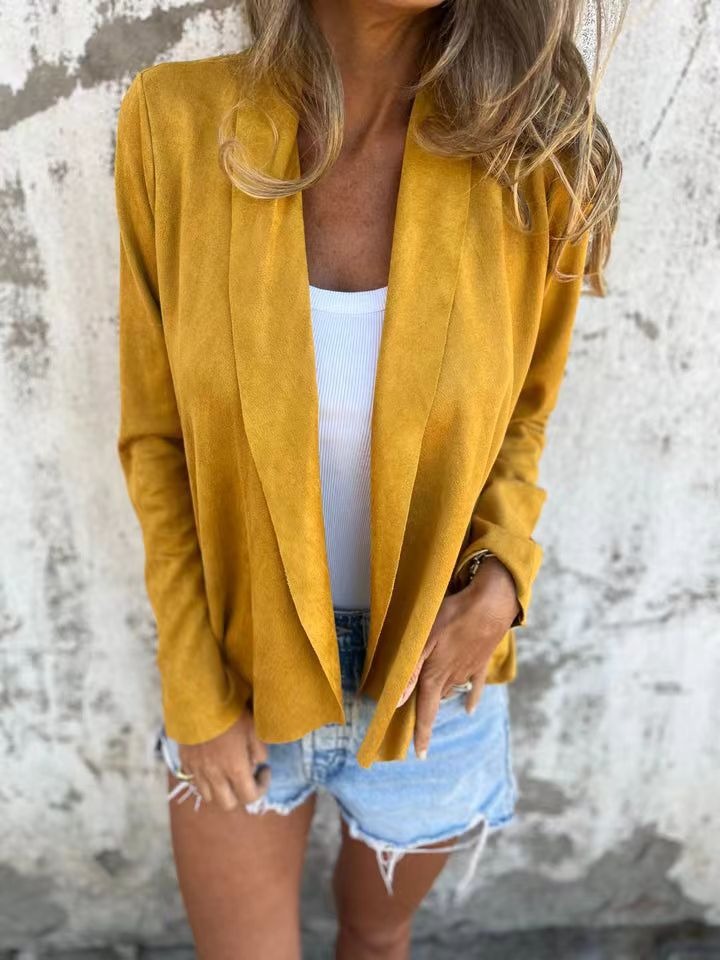 Drune | Strickjacke Lässige Passform Weicher Wildleder Look Offene Vorderseite Leichte Schicht