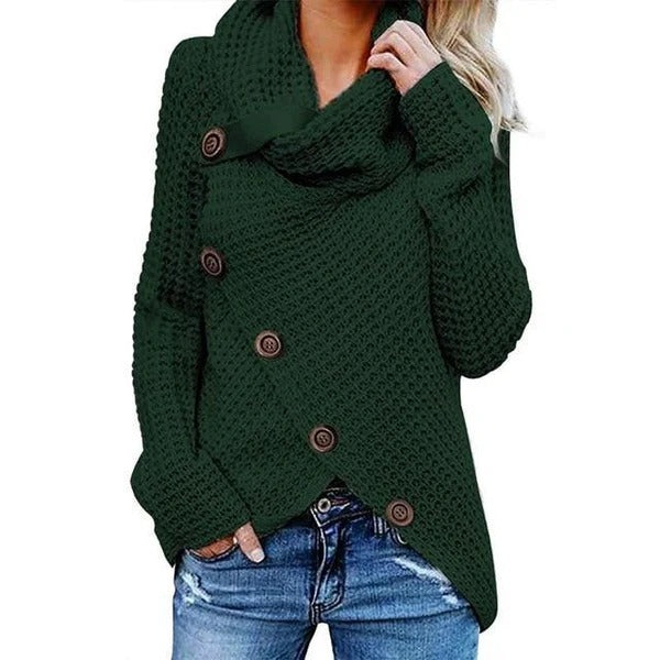 Drune | Sweater - Relaxed Fit - Waffelstrick - Schalkragen - Asymmetrische Knopf-Front