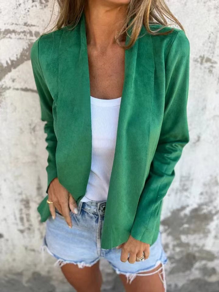 Drune | Strickjacke Lässige Passform Weicher Wildleder Look Offene Vorderseite Leichte Schicht