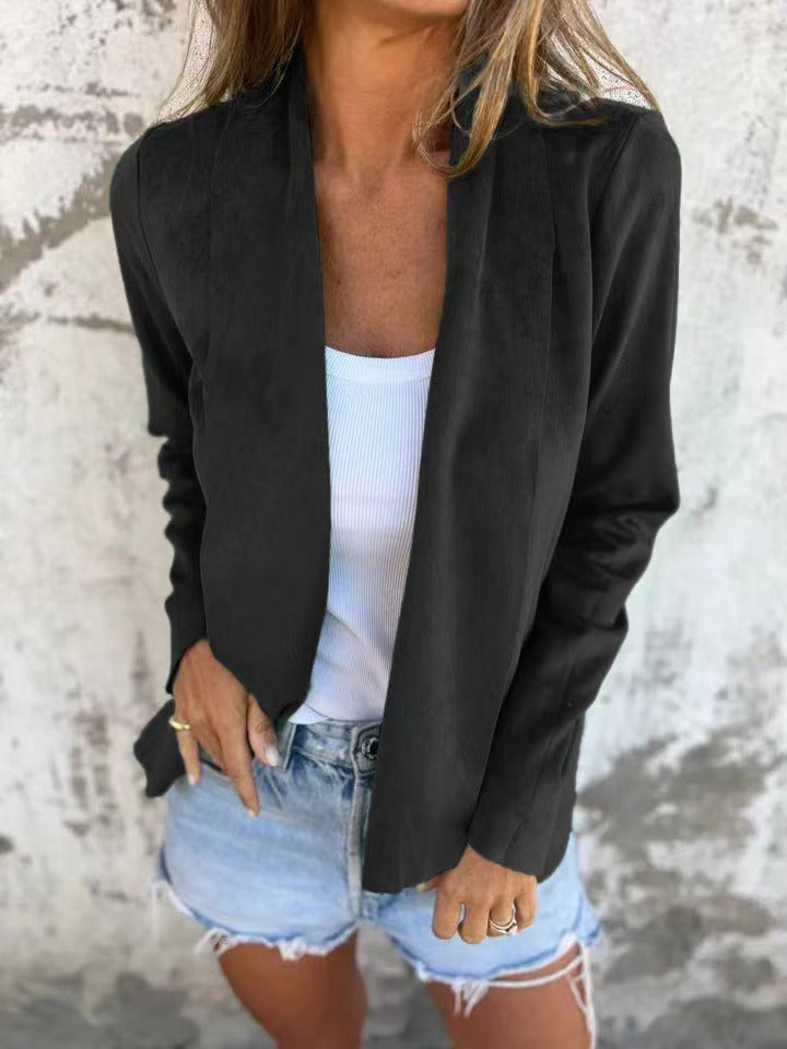 Drune | Strickjacke Lässige Passform Weicher Wildleder Look Offene Vorderseite Leichte Schicht