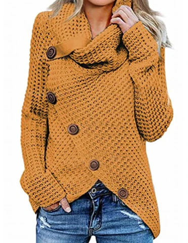 Drune | Sweater - Relaxed Fit - Waffelstrick - Schalkragen - Asymmetrische Knopf-Front