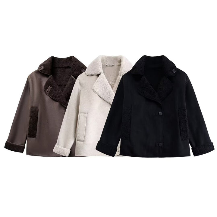 Drune | Kurze Damenjacke mit Bunny-Effekt und Schaffellfutter