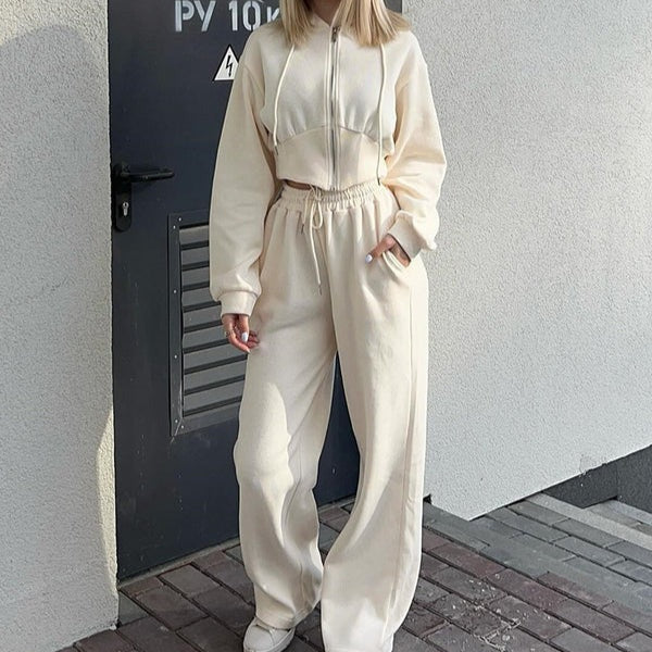 Drune | Loungewear Set Zip-Up Kapuzenpullover Weite Hose Weicher Baumwollmix
