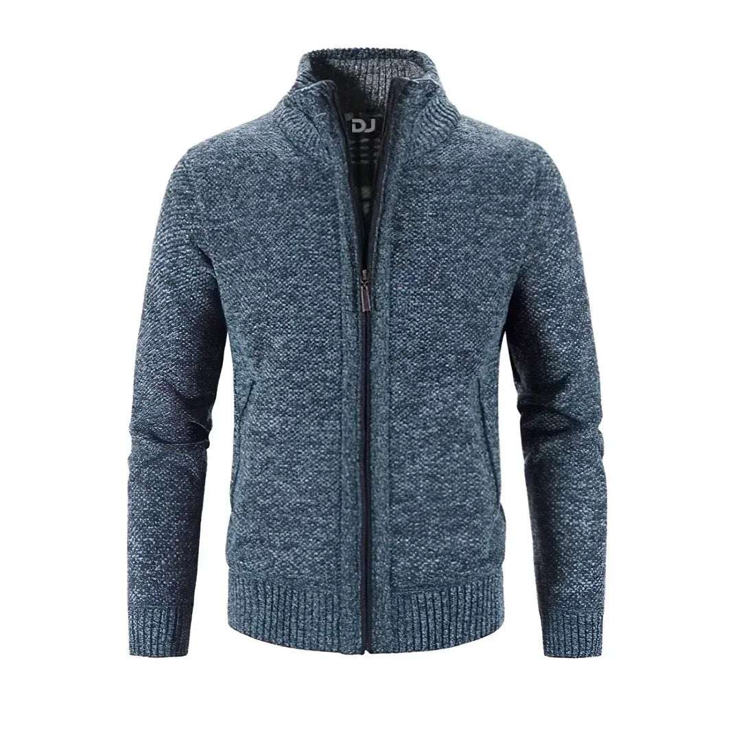 Drune | Zip Cardigan Slim Fit Wollstrick Rippkante Kontrastdetail