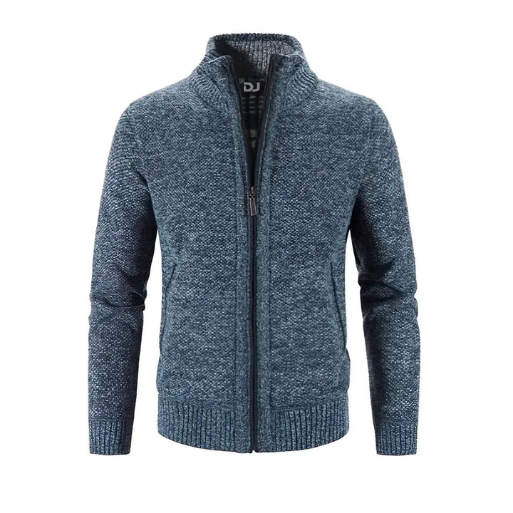 Drune | Zip Cardigan Slim Fit Wollstrick Rippkante Kontrastdetail