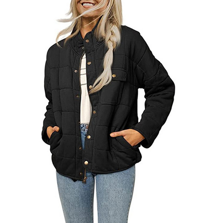 Drune | Damen Steppjacke – Lockere Passform – Stehkragen – Knopfleiste – Eingrifftaschen