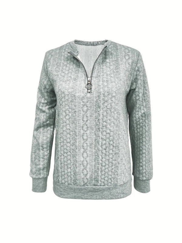 Drune | Half-Zip Sweatshirt - Relaxed Fit - Kabelstricktextur - Gerippte Bündchen