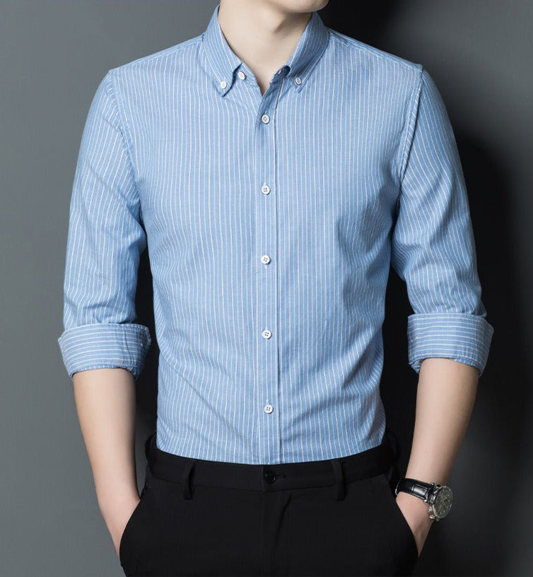Drune | Slim Fit Baumwolle Langarm Gestreift Formal und Lässig