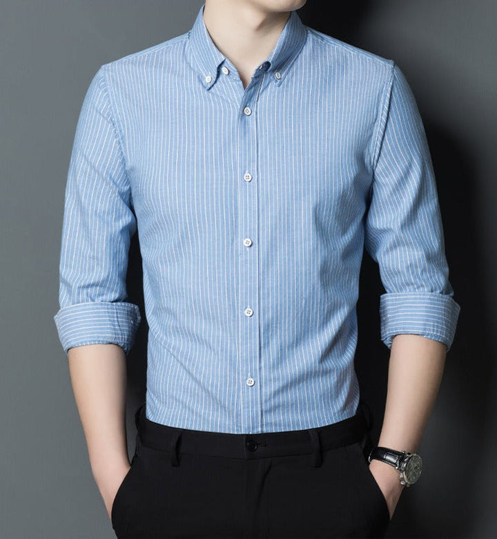 Drune | Slim Fit Baumwolle Langarm Gestreift Formal und Lässig