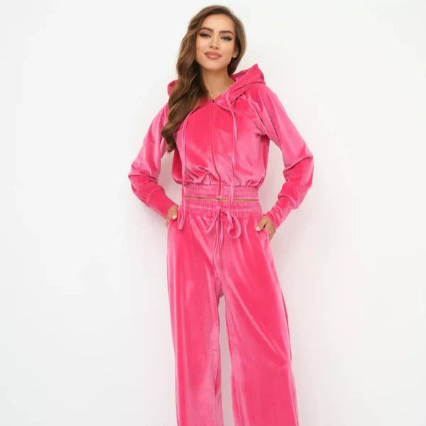 Drune | Loungewear Set Fleece Lässiger Schnitt Kapuzenpullover mit Kordelzug Weite Hose
