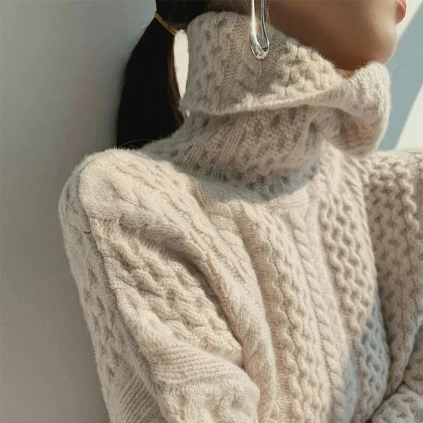 Drune | Pullover Sweater - Wolle - Rollkragen - Kabelstrick - Lockere Passform - Weicher Stoff