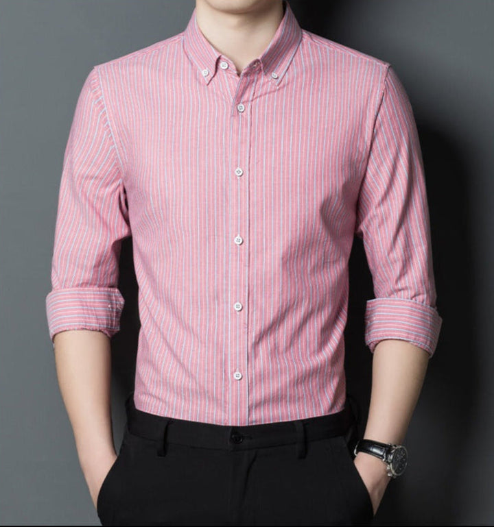 Drune | Slim Fit Baumwolle Langarm Gestreift Formal und Lässig