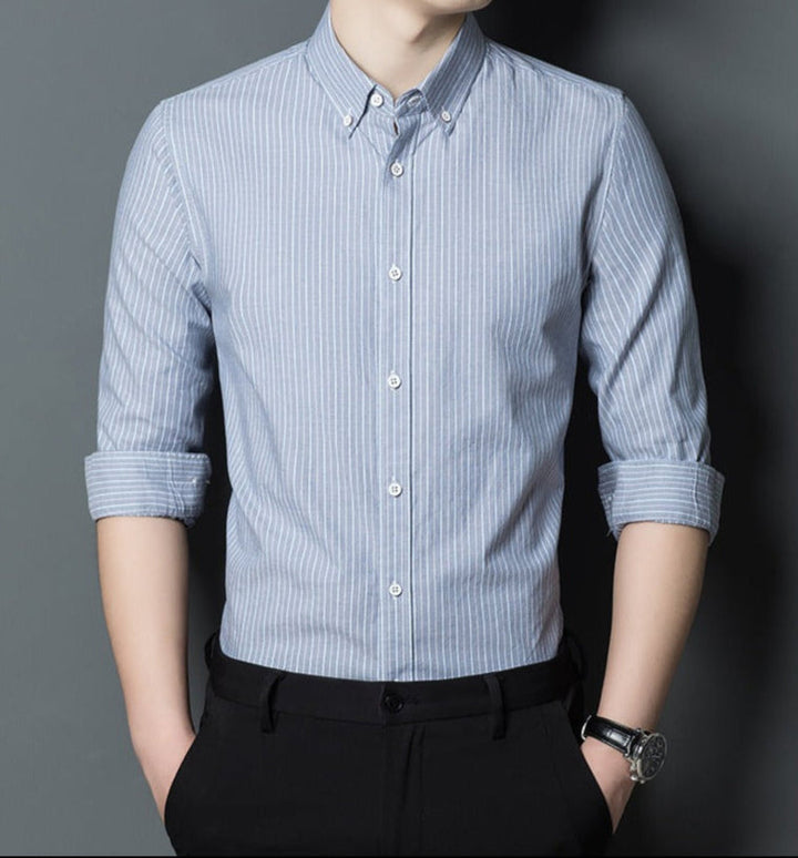 Drune | Slim Fit Baumwolle Langarm Gestreift Formal und Lässig