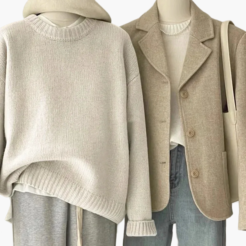 Drune | Set Lässiger Retro Japanischer Stil - Strickpullover und Blazer für Alltag und Freizeit