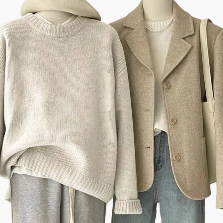 Drune | Set Lässiger Retro Japanischer Stil - Strickpullover und Blazer für Alltag und Freizeit