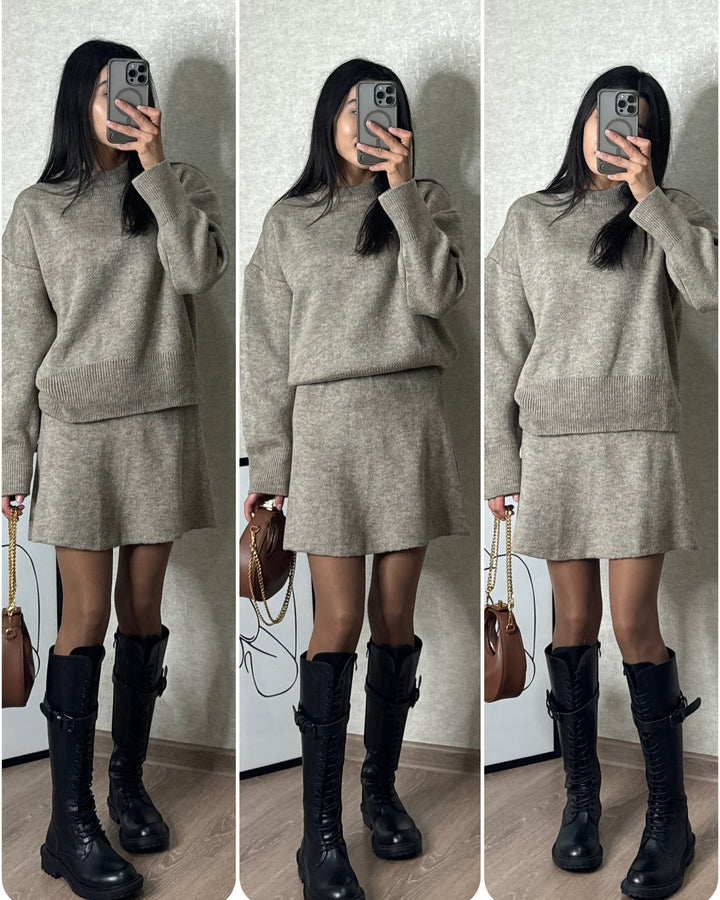 Drune | Strickset mit Pullover und Minirock - Modischer Herbst Winter Look, Lässig & Elegant