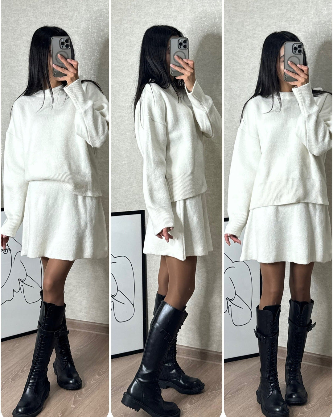 Drune | Strickset mit Pullover und Minirock - Modischer Herbst Winter Look, Lässig & Elegant