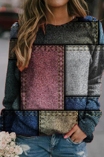 Drune | Relaxed Fit Strickstoff Patchwork Design Lange Ärmel