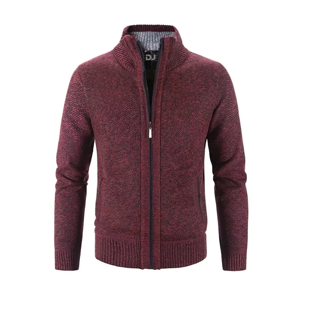 Drune | Zip Cardigan Slim Fit Wollstrick Rippkante Kontrastdetail