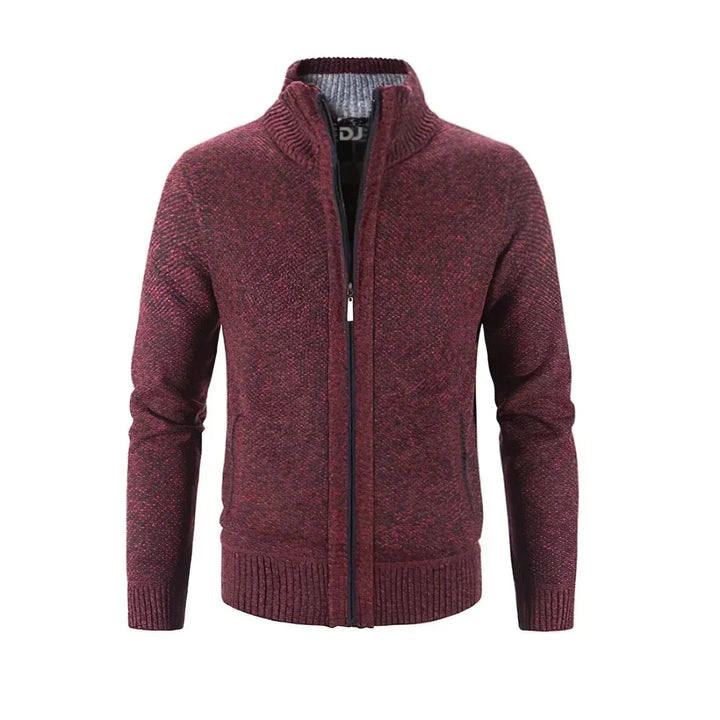 Drune | Zip Cardigan Slim Fit Wollstrick Rippkante Kontrastdetail